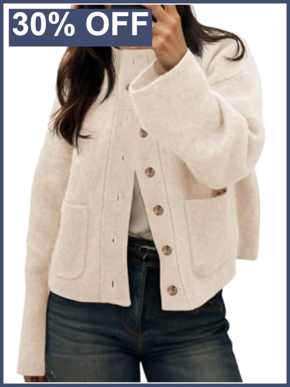 Chunky Knit Cardigan Sweater Button Down Open Front Jacket Pockets